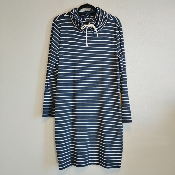 Brooks Brothers Cowl Neck Striped Cotton Blend Pullover Midi Dress Sz L - Picture 1 of 9